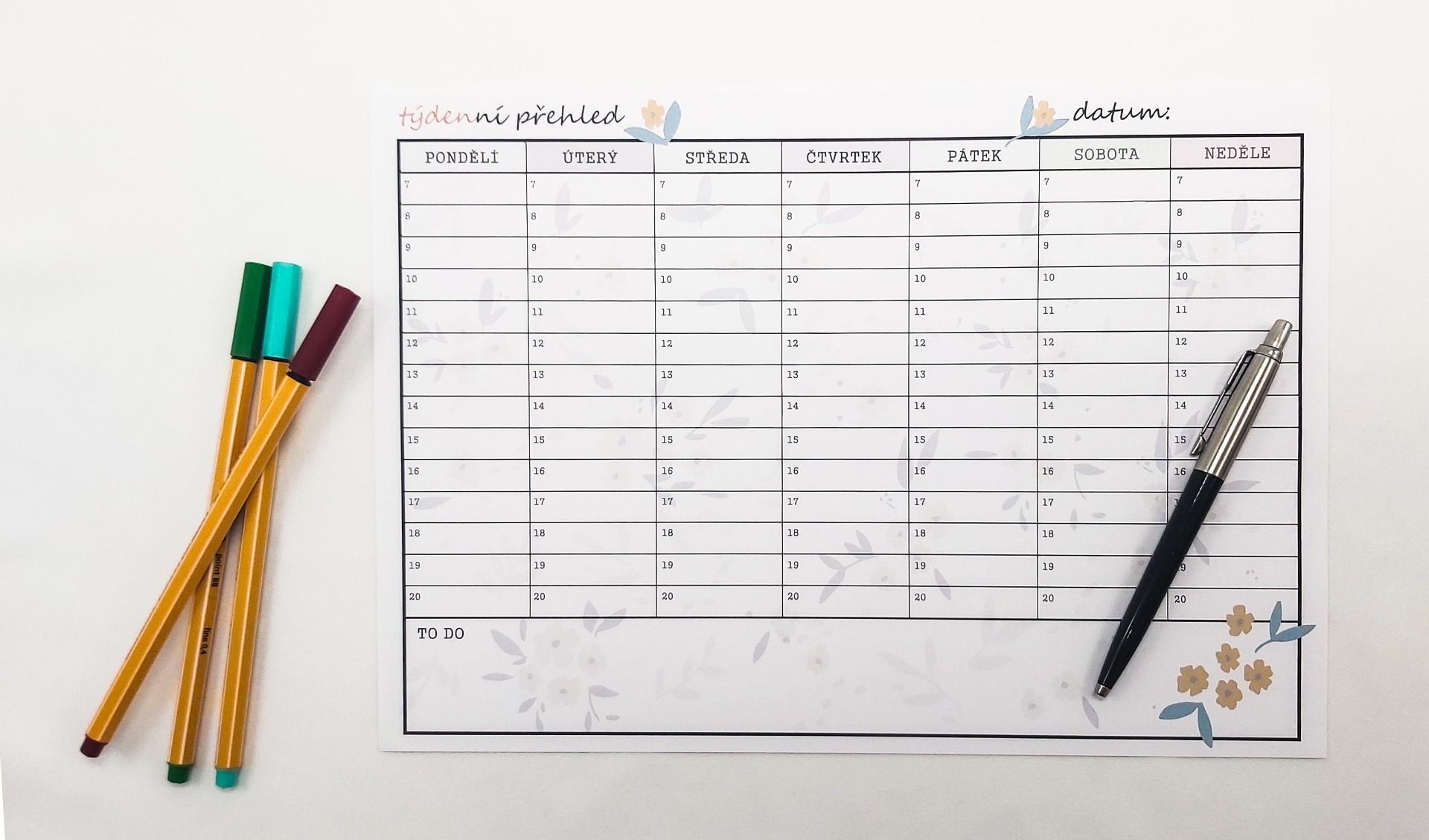 Osobní plánovač - týdenní, hodinnový