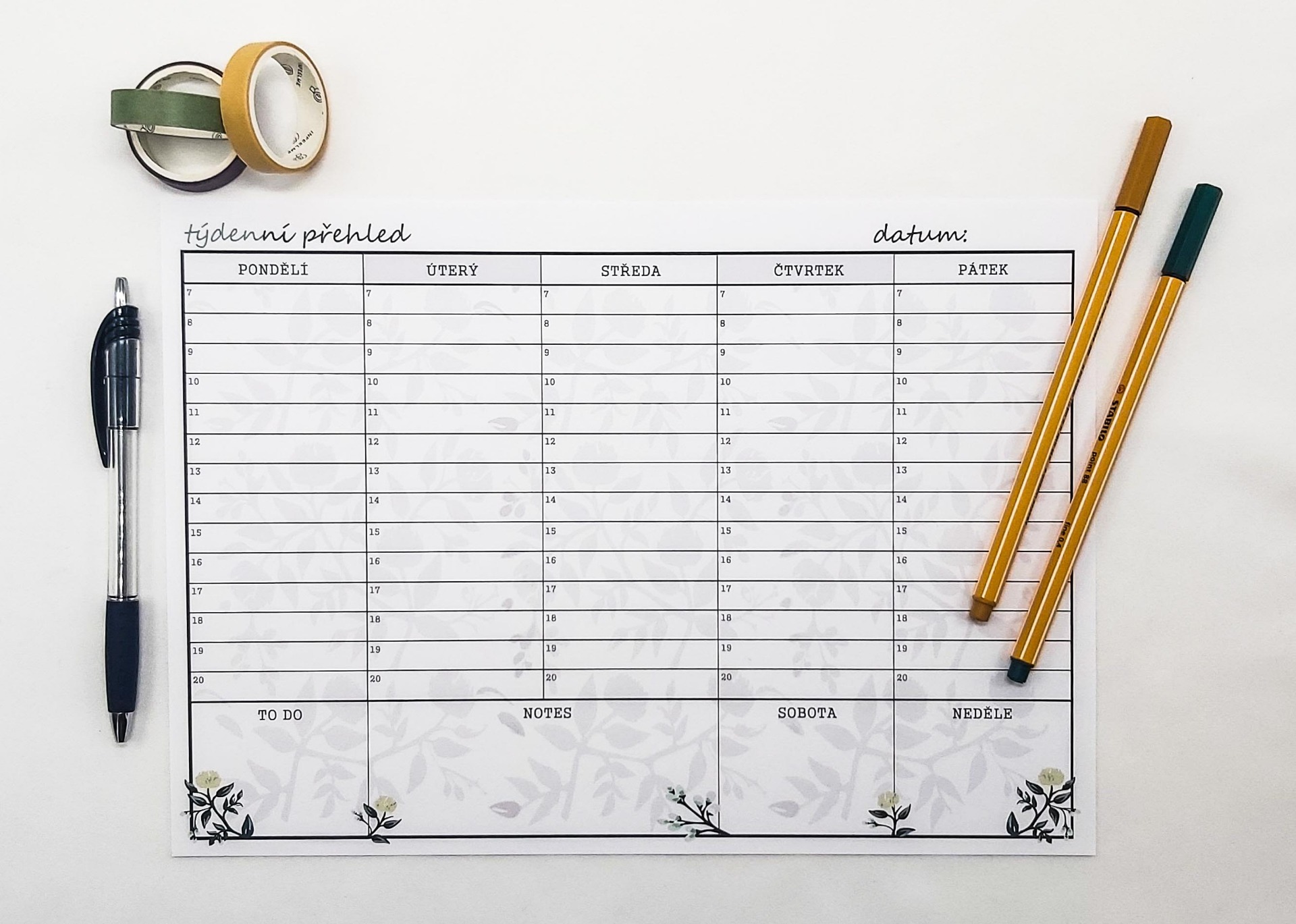 Osobní plánovač - Týdenní, hodinnový, pracovní týden